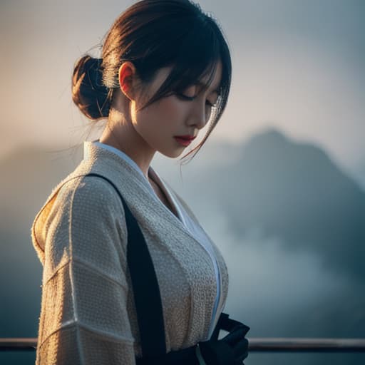  A beautiful Japanese girl hyperrealistic, full body, detailed clothing, highly detailed, cinematic lighting, stunningly beautiful, intricate, sharp focus, f/1. 8, 85mm, (centered image composition), (professionally color graded), ((bright soft diffused light)), volumetric fog, trending on instagram, trending on tumblr, HDR 4K, 8K