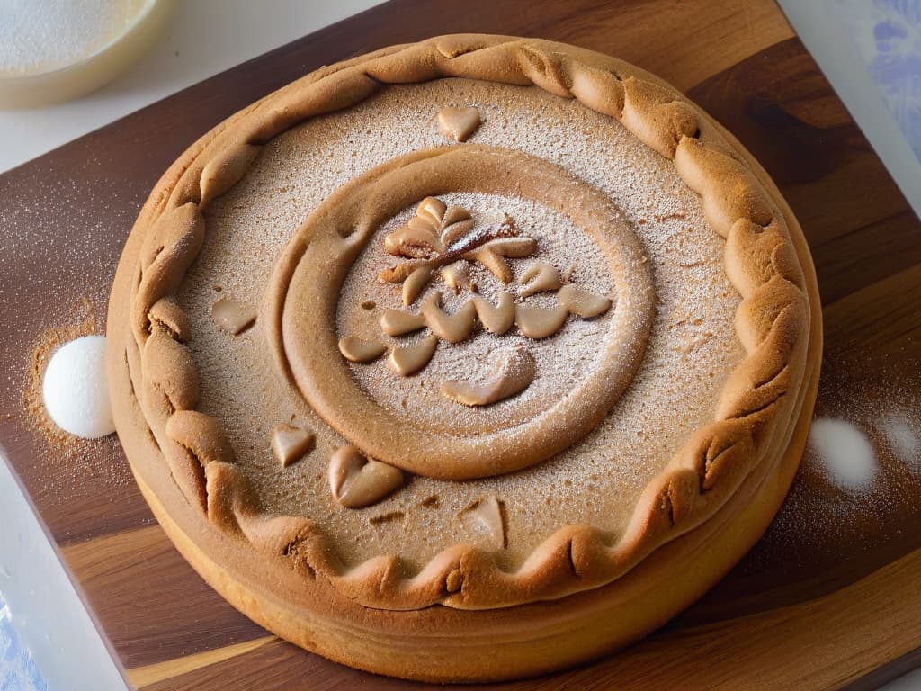  An ultradetailed closeup image of a freshly baked gingerbread cookie, still warm from the oven, with a goldenbrown crust and delicate icing drizzle on top. The cookie is placed on a rustic wooden table, surrounded by scattered whole ginger roots, cinnamon sticks, and a dusting of powdered sugar. The lighting is soft, casting gentle shadows that highlight the texture of the cookie's surface and the intricate details of the icing decoration. hyperrealistic, full body, detailed clothing, highly detailed, cinematic lighting, stunningly beautiful, intricate, sharp focus, f/1. 8, 85mm, (centered image composition), (professionally color graded), ((bright soft diffused light)), volumetric fog, trending on instagram, trending on tumblr, HDR 4K, 8K