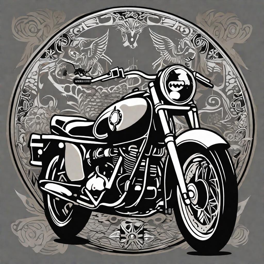  masterpiece, best quality, Flash tattoo stencil motorcycle themed