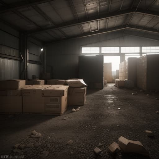  industrial space, add a fence around the cardboard boxes on the left side only, keeping the rest of the environment unchanged, photorealistic, contrast, high quality, hyper realistic, clear features, highly detailed, natural lighting, sharp focus, f/1.8, 85mm, high contrast, HDR 4K, 8K