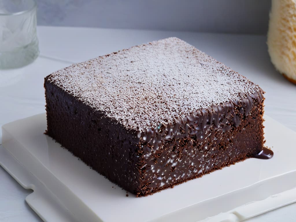  A closeup, ultradetailed image of a freshly baked Lamington resting on a sleek, modern marble countertop. The Lamington is perfectly coated in a thin layer of chocolate icing and coconut flakes, with a soft, fluffy interior peeking through the cut edges. The lighting is soft, casting a gentle shadow under the Lamington, highlighting its texture and inviting the viewer to indulge in its delectable appearance. hyperrealistic, full body, detailed clothing, highly detailed, cinematic lighting, stunningly beautiful, intricate, sharp focus, f/1. 8, 85mm, (centered image composition), (professionally color graded), ((bright soft diffused light)), volumetric fog, trending on instagram, trending on tumblr, HDR 4K, 8K