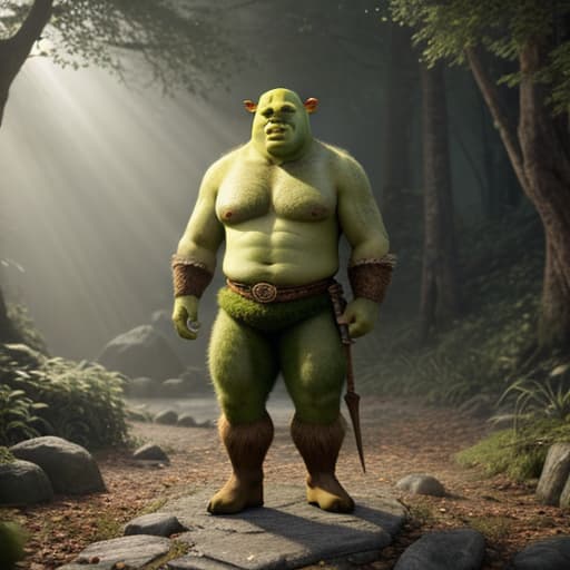  King Shrek hyperrealistic, full body, detailed clothing, highly detailed, cinematic lighting, stunningly beautiful, intricate, sharp focus, f/1. 8, 85mm, (centered image composition), (professionally color graded), ((bright soft diffused light)), volumetric fog, trending on instagram, trending on tumblr, HDR 4K, 8K