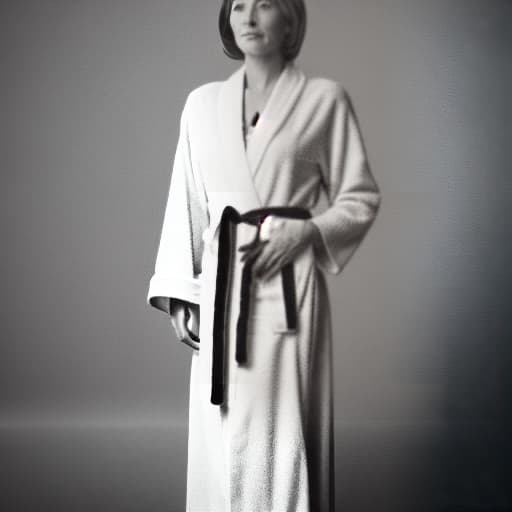  a human woman wearing a robe without anything else