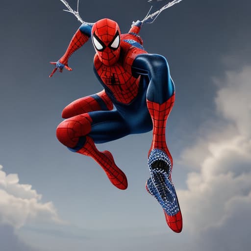  spider man flying hyperrealistic, full body, detailed clothing, highly detailed, cinematic lighting, stunningly beautiful, intricate, sharp focus, f/1. 8, 85mm, (centered image composition), (professionally color graded), ((bright soft diffused light)), volumetric fog, trending on instagram, trending on tumblr, HDR 4K, 8K