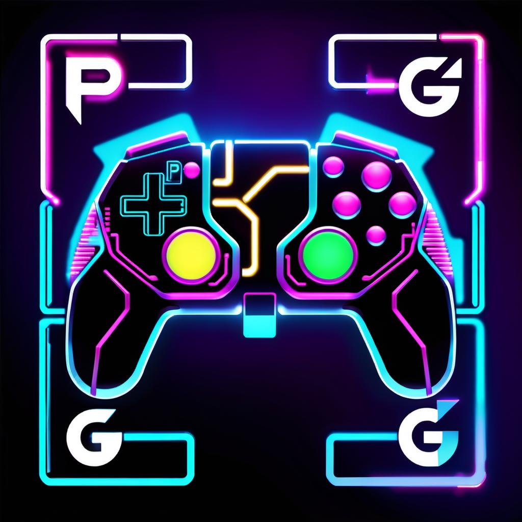  cyberpunk game style Create a logo in the form of a composition of the symbols "P" and "G", which should be designed in the form of a game controller. The game world with various characters and elements is presented inside the contours of the controller. . neon, dystopian, futuristic, digital, vibrant, detailed, high contrast, reminiscent of cyberpunk genre video games