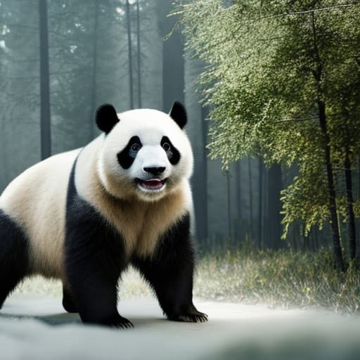  Panda hyperrealistic, full body, detailed clothing, highly detailed, cinematic lighting, stunningly beautiful, intricate, sharp focus, f/1. 8, 85mm, (centered image composition), (professionally color graded), ((bright soft diffused light)), volumetric fog, trending on instagram, trending on tumblr, HDR 4K, 8K