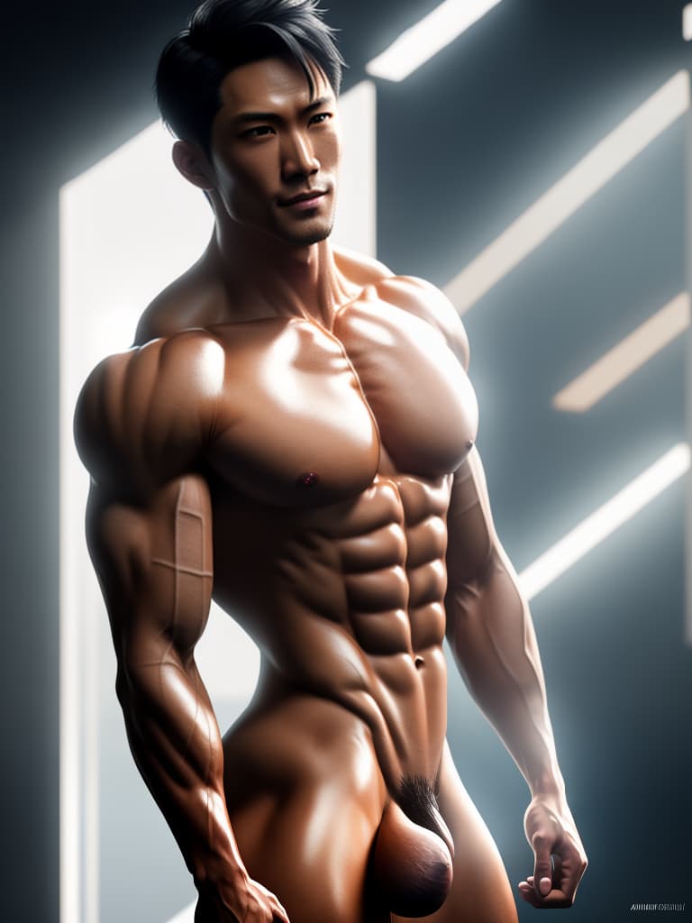  Company boss，Asiatic，whole body，naked whole body，muscular, fit, handsome, young, passionate，strong，fitness instructor, naked,sfw, actual 8K portrait photo of gareth person, portrait, happy colors, bright eyes, clear eyes, warm smile, smooth soft skin，symmetrical, anime wide eyes, soft lighting, detailed face, by makoto shinkai, stanley artgerm lau, wlop, rossdraws, concept art, digital painting, looking into camera，muscular, fit, handsome, young, passionate，naked，whole body hyperrealistic, full body, detailed clothing, highly detailed, cinematic lighting, stunningly beautiful, intricate, sharp focus, f/1. 8, 85mm, (centered image composition), (professionally color graded), ((bright soft diffused light)), volumetric fog, trending on instagram, trending on tumblr, HDR 4K, 8K