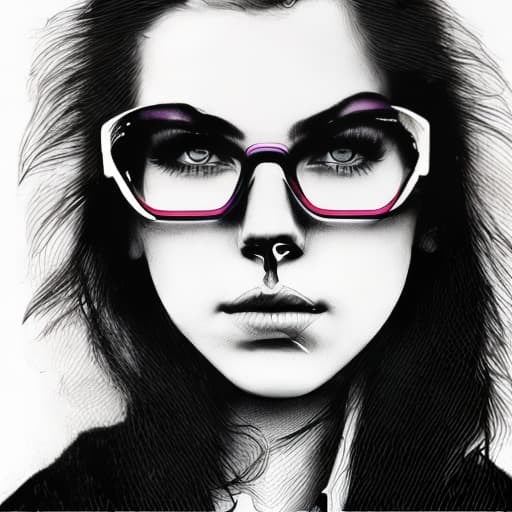 dublex style b&w drawing human, wearing glasses. neon lighting, multicolor nature inside the human, closeup