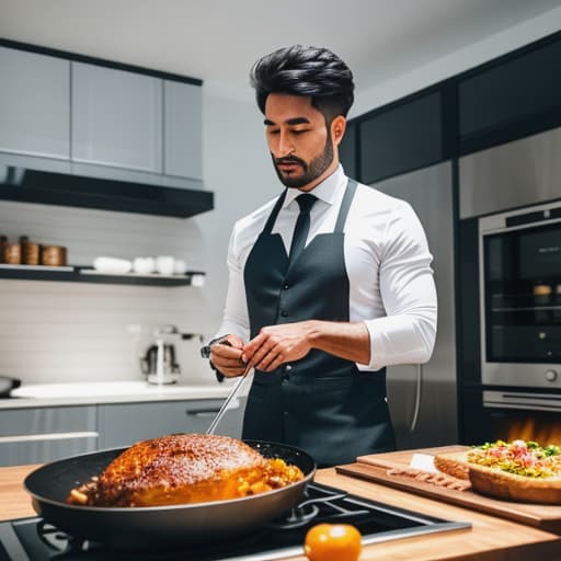  Cooking video hyperrealistic, full body, detailed clothing, highly detailed, cinematic lighting, stunningly beautiful, intricate, sharp focus, f/1. 8, 85mm, (centered image composition), (professionally color graded), ((bright soft diffused light)), volumetric fog, trending on instagram, trending on tumblr, HDR 4K, 8K