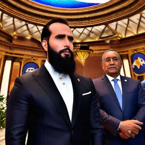  El Salvador&#039;s pro-Bitcoin President Nayib Bukele sworn in for second term hyperrealistic, full body, detailed clothing, highly detailed, cinematic lighting, stunningly beautiful, intricate, sharp focus, f/1. 8, 85mm, (centered image composition), (professionally color graded), ((bright soft diffused light)), volumetric fog, trending on instagram, trending on tumblr, HDR 4K, 8K