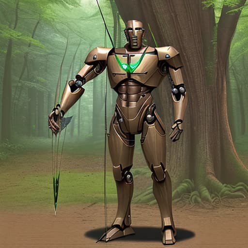  nature warforged his body fully is a tree body robot ranger groom stalker behind him it's a large satchel bag long bow with arrow