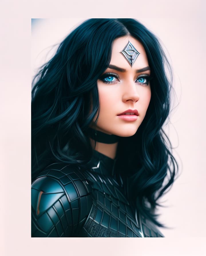  Beautiful woman black hair large blue eyes superhero, hyperrealistic, full body, highly detailed, cinematic lighting, intricate, sharp focus, f/1. 8, 85mm, (centered image composition), (professionally color graded), ((bright soft diffused light)), volumetric fog, trending on instagram, HDR 4K, 8K