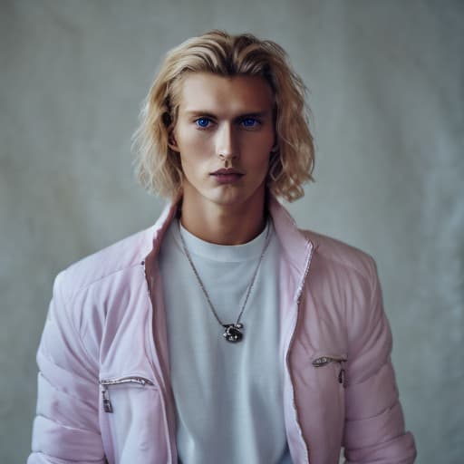 portrait+ style Russian queer supermodel blonde hunk dude face