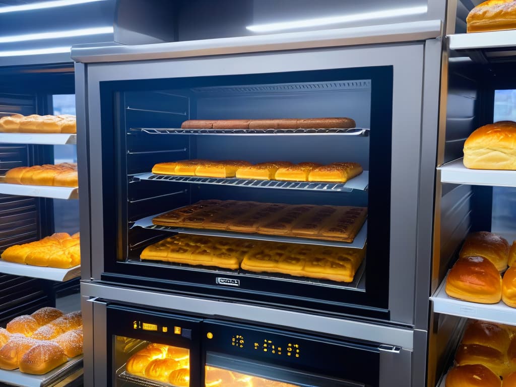  An ultradetailed, highresolution image of a sleek, modern convection oven in a professional bakery setting. The oven features a digital control panel, transparent glass door, and a perfectly goldenbrown, freshly baked batch of pastries inside. The background is softly blurred to emphasize the oven, with warm ambient lighting highlighting its stainless steel exterior. The image exudes a sense of precision, expertise, and the secret behind toptier bakery creations. hyperrealistic, full body, detailed clothing, highly detailed, cinematic lighting, stunningly beautiful, intricate, sharp focus, f/1. 8, 85mm, (centered image composition), (professionally color graded), ((bright soft diffused light)), volumetric fog, trending on instagram, trending on tumblr, HDR 4K, 8K