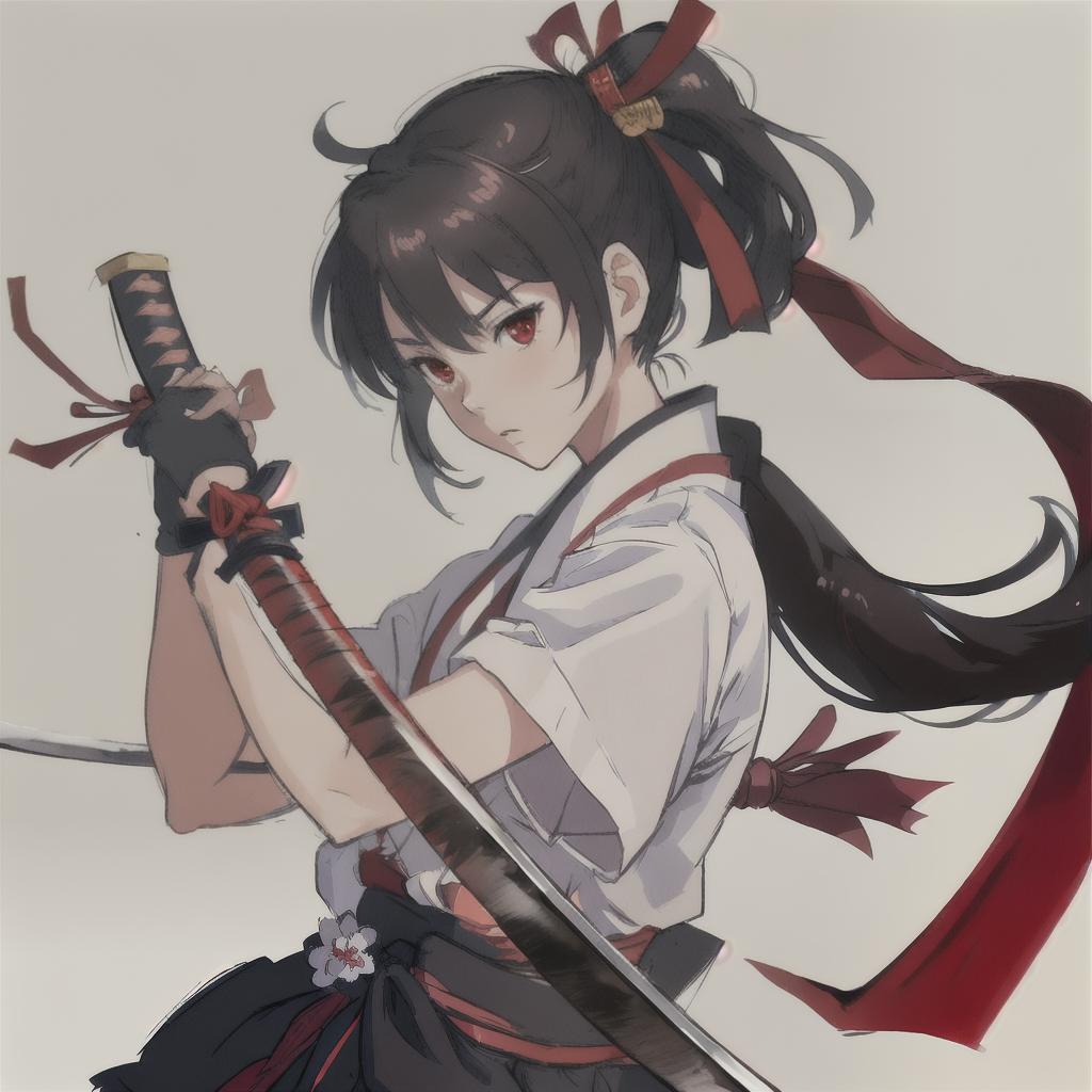  a katana tied with red ribbons