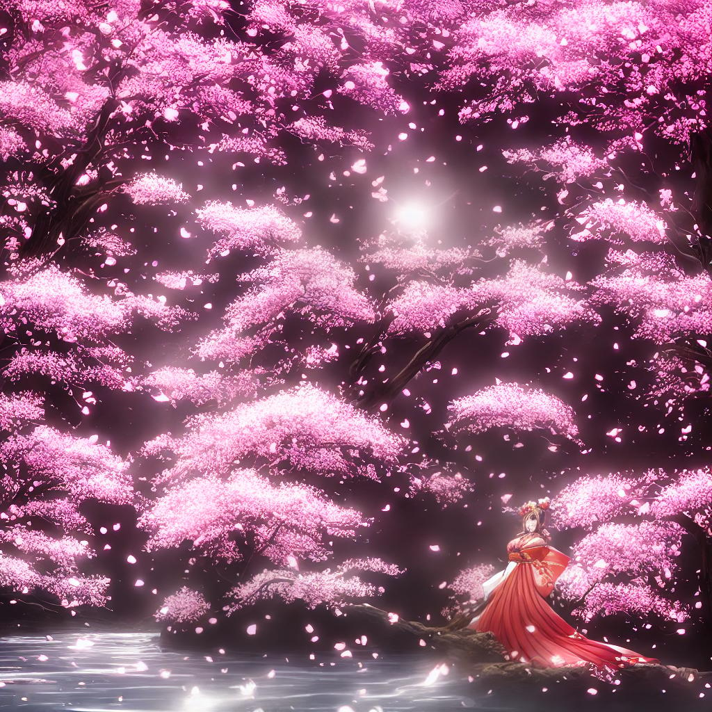  ((masterpiece)),(((best quality))), 8k, high detailed, ultra-detailed. A beautiful woman, with a joyful expression, wearing a traditional Japanese kimono, surrounded by cherry blossom trees in full bloom, with a serene pond in the background reflecting the vibrant colors of the scene. The sunlight filters through the branches, casting a warm glow on the woman's face and illuminating the delicate petals of the cherry blossoms. hyperrealistic, full body, detailed clothing, highly detailed, cinematic lighting, stunningly beautiful, intricate, sharp focus, f/1. 8, 85mm, (centered image composition), (professionally color graded), ((bright soft diffused light)), volumetric fog, trending on instagram, trending on tumblr, HDR 4K, 8K
