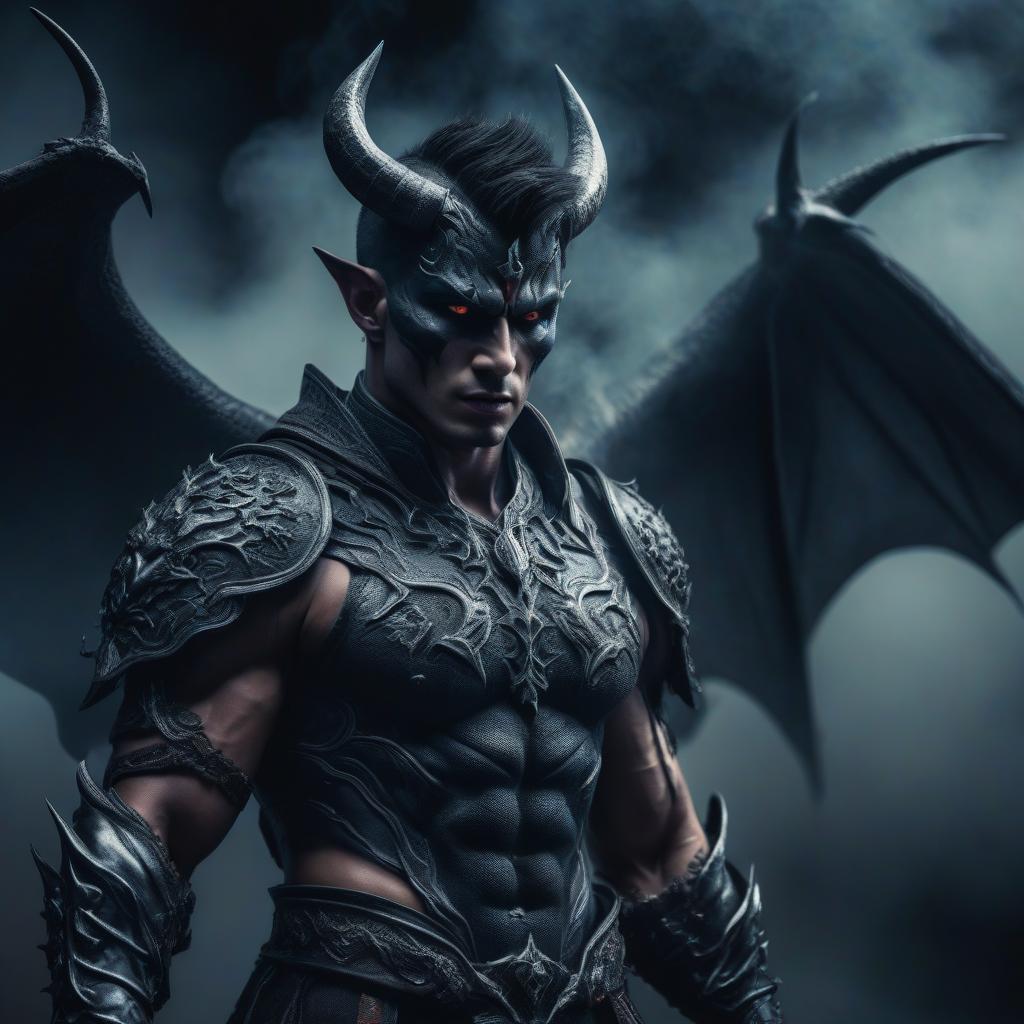  Boy model, but demon. hyperrealistic, full body, detailed clothing, highly detailed, cinematic lighting, stunningly beautiful, intricate, sharp focus, f/1. 8, 85mm, (centered image composition), (professionally color graded), ((bright soft diffused light)), volumetric fog, trending on instagram, trending on tumblr, HDR 4K, 8K