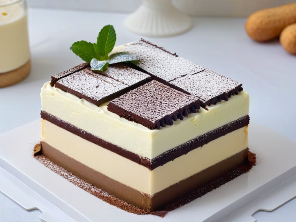  An ultradetailed image of a perfectly layered tiramisù dessert in a transparent glass, showcasing the delicate balance of mascarpone cream, coffeesoaked ladyfingers, and a dusting of cocoa powder on top. The glass is placed on a marble countertop, with a subtle play of light and shadow enhancing the exquisite textures and layers of the classic Italian dessert. The focus is on the intricate details, capturing the richness and elegance of this beloved sweet treat. hyperrealistic, full body, detailed clothing, highly detailed, cinematic lighting, stunningly beautiful, intricate, sharp focus, f/1. 8, 85mm, (centered image composition), (professionally color graded), ((bright soft diffused light)), volumetric fog, trending on instagram, trending on tumblr, HDR 4K, 8K