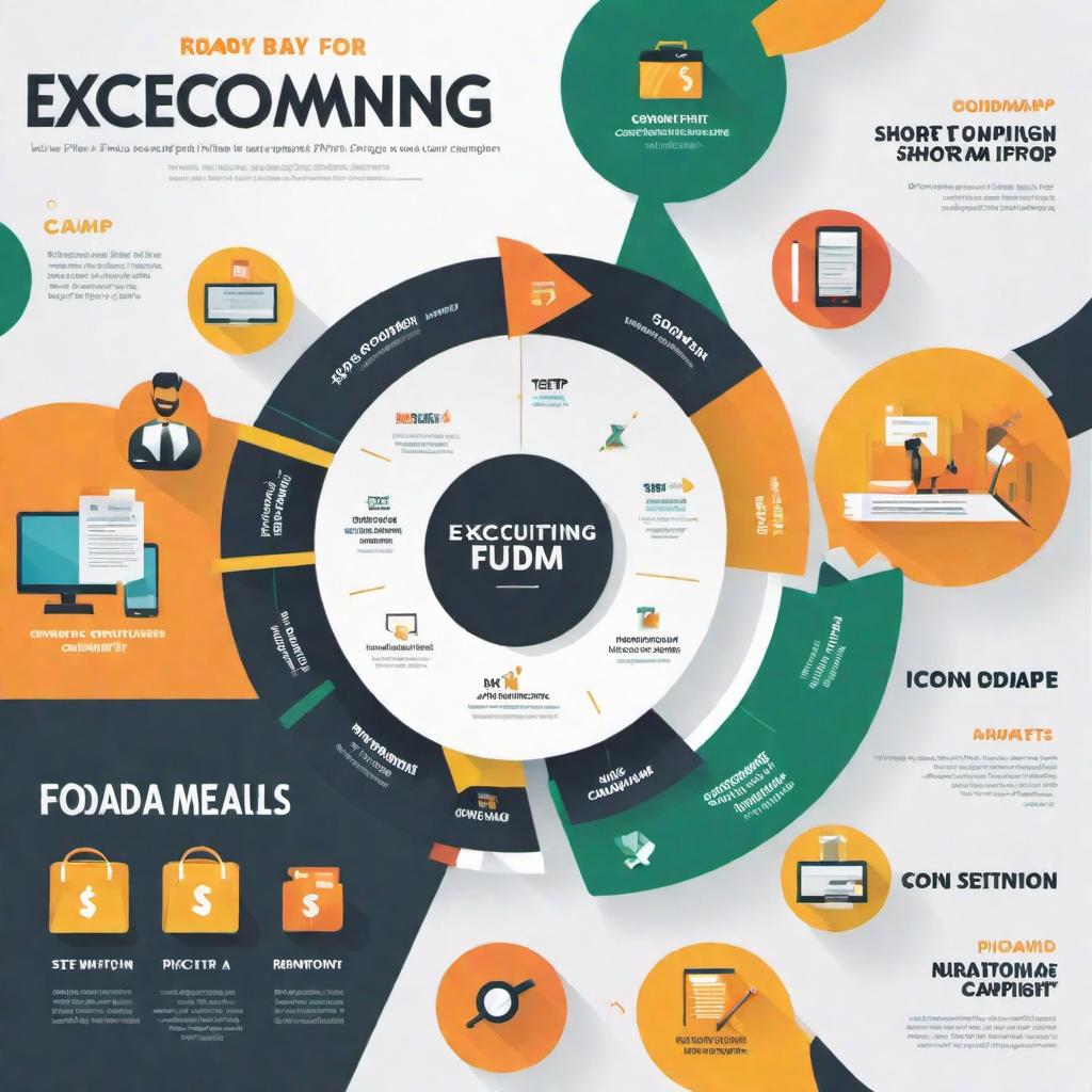  Illustration of a step-by-step roadmap for executing a GoFundMe campaign for a short film. The image should depict icons and short descriptions for each step such as defining goals, creating a budget, writing a narrative, preparing rewards, setting up a campaign, creating a video pitch, promotion, updates, appreciation, finance management, and post-completion follow-up. Each step should be visually connected, forming a cohesive and instructive guide. hyperrealistic, full body, detailed clothing, highly detailed, cinematic lighting, stunningly beautiful, intricate, sharp focus, f/1. 8, 85mm, (centered image composition), (professionally color graded), ((bright soft diffused light)), volumetric fog, trending on instagram, trending on tumblr, HDR 4K, 8K