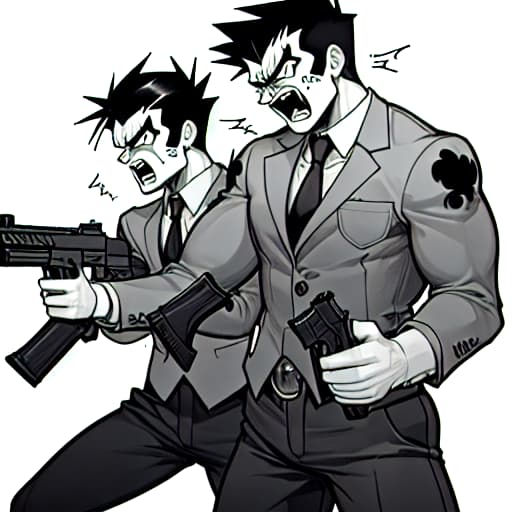  two angry pumped up men with guns