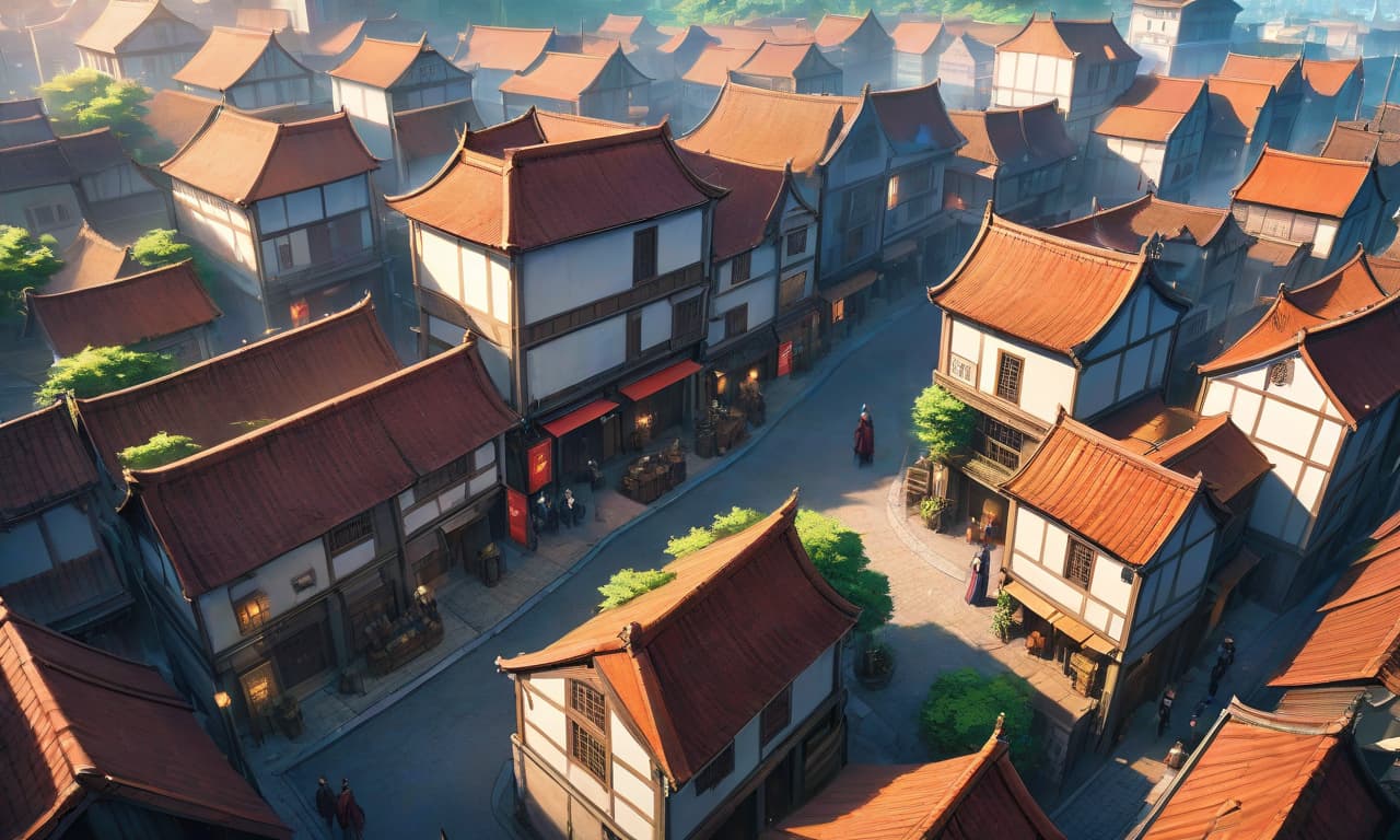  anime artwork Landscape, middle age residential area, many merchants, dirty, view from above, slave trading . anime style, key visual, vibrant, studio anime, highly detailed hyperrealistic, full body, detailed clothing, highly detailed, cinematic lighting, stunningly beautiful, intricate, sharp focus, f/1. 8, 85mm, (centered image composition), (professionally color graded), ((bright soft diffused light)), volumetric fog, trending on instagram, trending on tumblr, HDR 4K, 8K