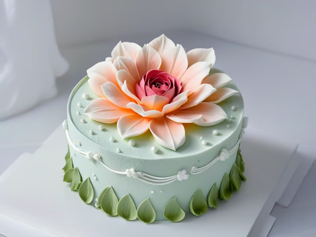  An ultradetailed image of a delicate, intricate sugar flower being meticulously crafted by a pastry chef's hands. The flower is in the final stages of creation, with each petal, stamen, and leaf exquisitely detailed and lifelike. The chef's hands are steady and precise, showcasing the artistry and skill required in the world of pastry decoration. The background is a soft, blurred palette of pastel colors, emphasizing the beauty and complexity of the sugar flower in the foreground. hyperrealistic, full body, detailed clothing, highly detailed, cinematic lighting, stunningly beautiful, intricate, sharp focus, f/1. 8, 85mm, (centered image composition), (professionally color graded), ((bright soft diffused light)), volumetric fog, trending on instagram, trending on tumblr, HDR 4K, 8K