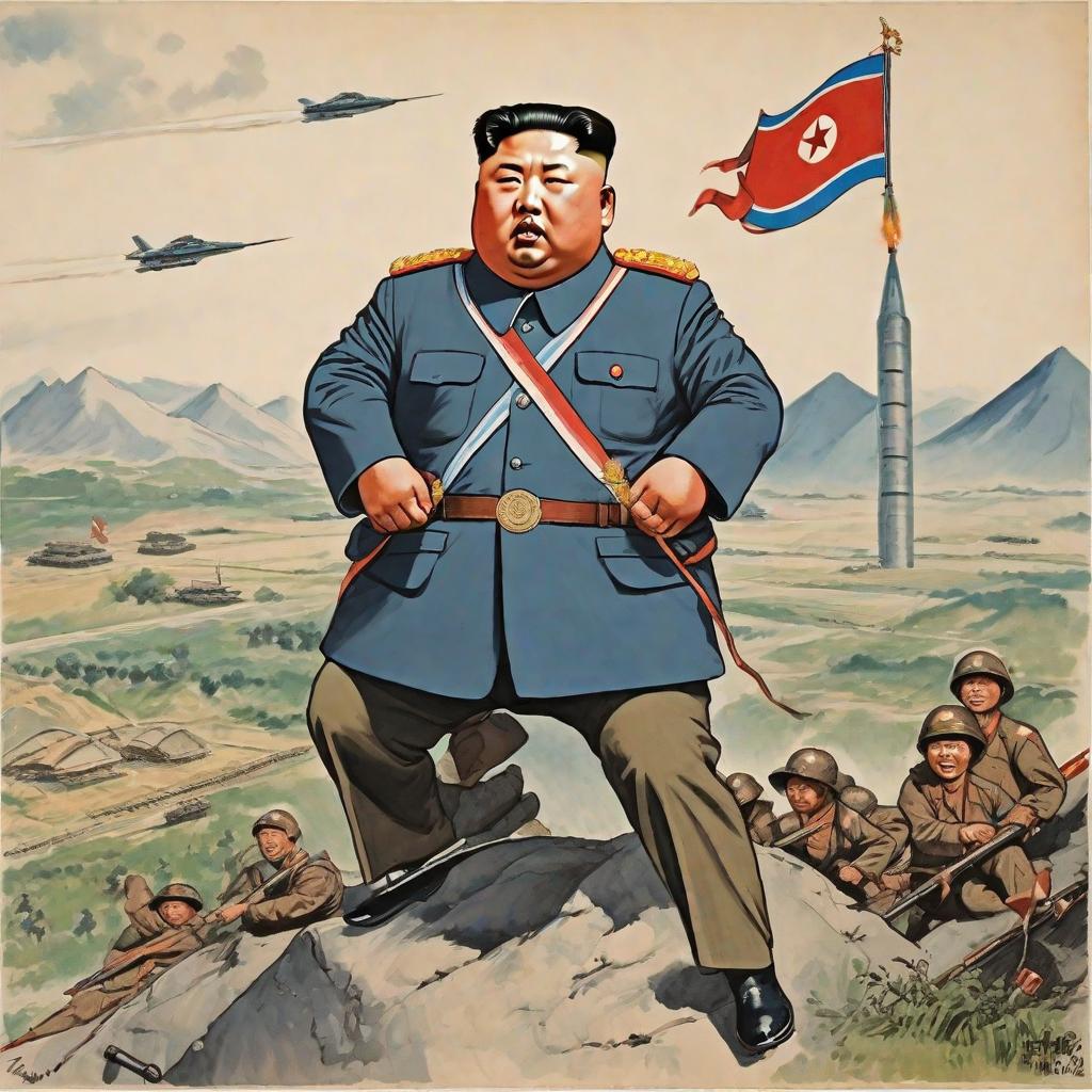  Masterpiece, best quality, draw me a picture of North Korean fat man riding a missile Line of pictures