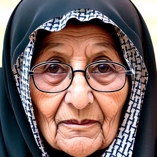  An Arabian grandmother wearing hijab and glasses from hijab region in Saudi Arabia