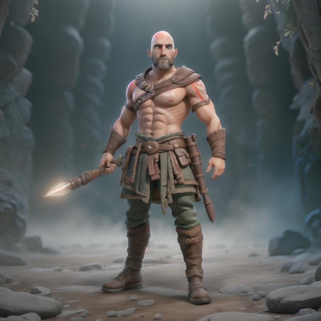  God of war hyperrealistic, full body, detailed clothing, highly detailed, cinematic lighting, stunningly beautiful, intricate, sharp focus, f/1. 8, 85mm, (centered image composition), (professionally color graded), ((bright soft diffused light)), volumetric fog, trending on instagram, trending on tumblr, HDR 4K, 8K