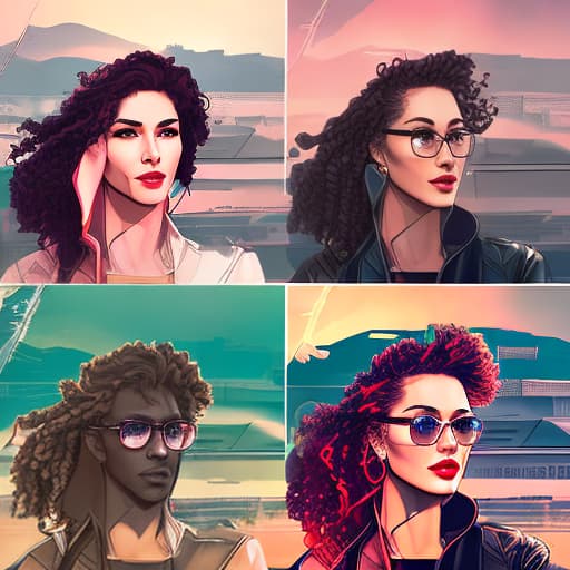 nvinkpunk Create a realistic picture of 4 friends. Person 1 has darker skin, is an Arab, male, short black hair, short beard and glasses. Person 2 is a slim but muscular German male. Person 3 is a German woman, slim, dark long curls. Person 4 is a German woman, slightly overweight, very charismatic, long dark blonde slightly wavy hair and brown eyes. hyperrealistic, full body, detailed clothing, highly detailed, cinematic lighting, stunningly beautiful, intricate, sharp focus, f/1. 8, 85mm, (centered image composition), (professionally color graded), ((bright soft diffused light)), volumetric fog, trending on instagram, trending on tumblr, HDR 4K, 8K