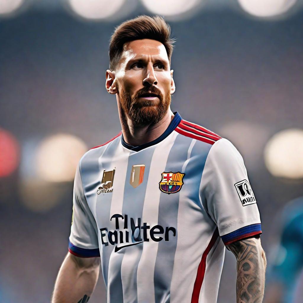  Messi hyperrealistic, full body, detailed clothing, highly detailed, cinematic lighting, stunningly beautiful, intricate, sharp focus, f/1. 8, 85mm, (centered image composition), (professionally color graded), ((bright soft diffused light)), volumetric fog, trending on instagram, trending on tumblr, HDR 4K, 8K