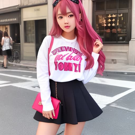  long street hair strawberry hair cute girls first date fashion mini skirt coordination model idol uniform