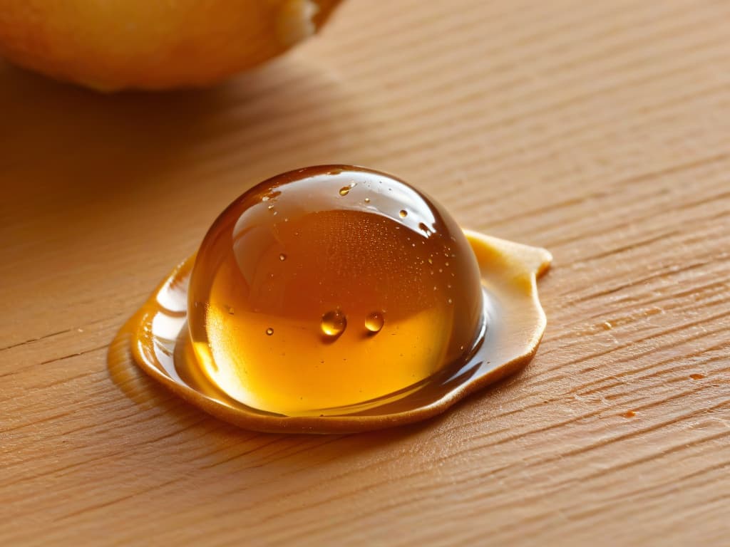  An ultraclose up, 8k resolution image of a single Sacha Inchi seed covered in glistening droplets of honey, showcasing the intricate texture and natural shine of the seed. The lighting is soft, emphasizing the golden hue of the honey against the earthy tones of the seed. This minimalistic image captures the essence of the Amazonian treasure, inviting viewers to appreciate the beauty and benefits of Sacha Inchi in a sweet and visually appealing way. hyperrealistic, full body, detailed clothing, highly detailed, cinematic lighting, stunningly beautiful, intricate, sharp focus, f/1. 8, 85mm, (centered image composition), (professionally color graded), ((bright soft diffused light)), volumetric fog, trending on instagram, trending on tumblr, HDR 4K, 8K