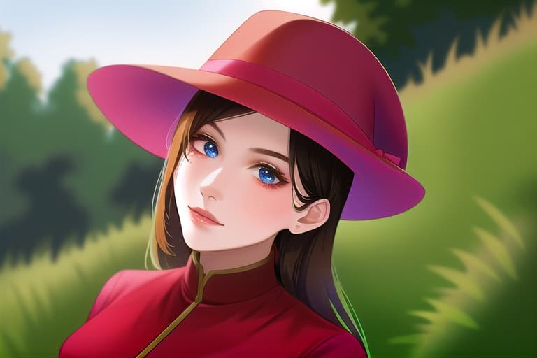  (adult:1.4), Country girl, on meadow, red shirt, famer hat, masterpiece, (detailed face), (detailed clothes), f/1.4, ISO 200, 1/160s, 4K, unedited, symmetrical balance, in-frame, masterpiece, perfect lighting, (beautiful face), (detailed face), (detailed clothes), 1 girl, (woman), 4K, ultrarealistic, unedited, symmetrical balance, in-frame