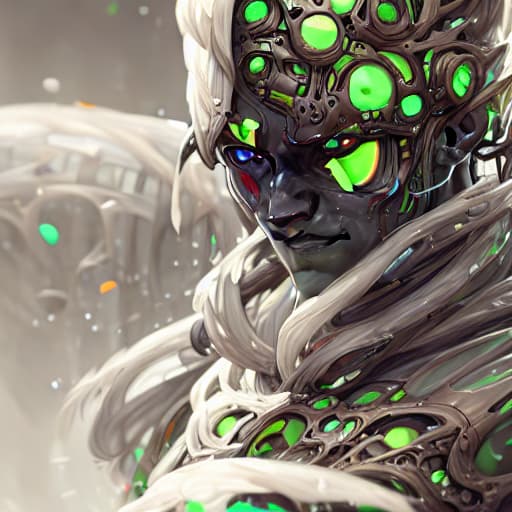 a photo of ddfusion style a highly detailed portrait of a man with dark green hair and green glowing eyes, high detail clothing, concept art, anime, artstation, professional