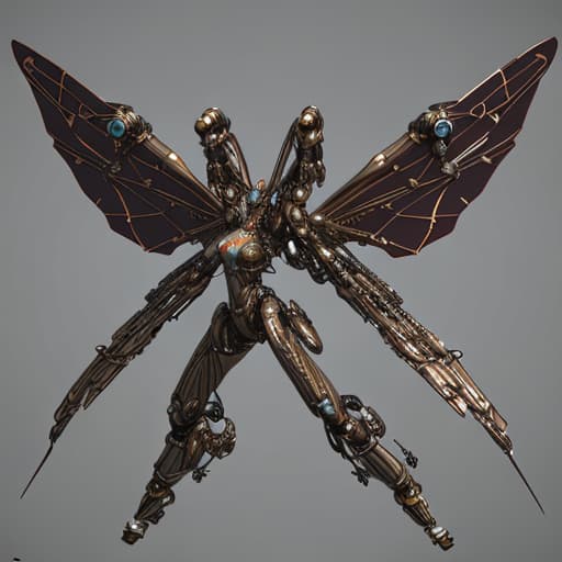  Steampunk cybernetic biomechanical hornet with wings, 3 d model, very coherent symmetrical artwork