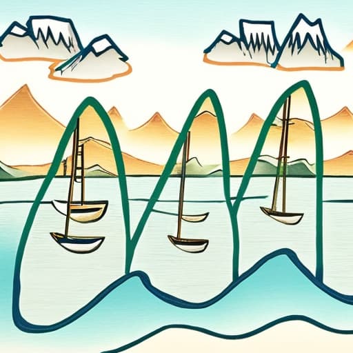  Mountains, lakes, boats, sun