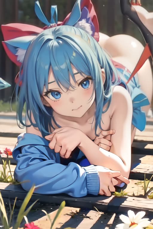  Cirno, naked, crawling