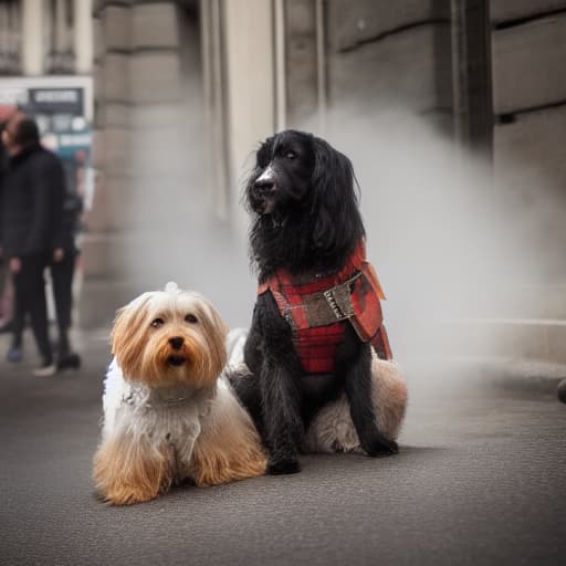  Dog in Paris hyperrealistic, full body, detailed clothing, highly detailed, cinematic lighting, stunningly beautiful, intricate, sharp focus, f/1. 8, 85mm, (centered image composition), (professionally color graded), ((bright soft diffused light)), volumetric fog, trending on instagram, trending on tumblr, HDR 4K, 8K