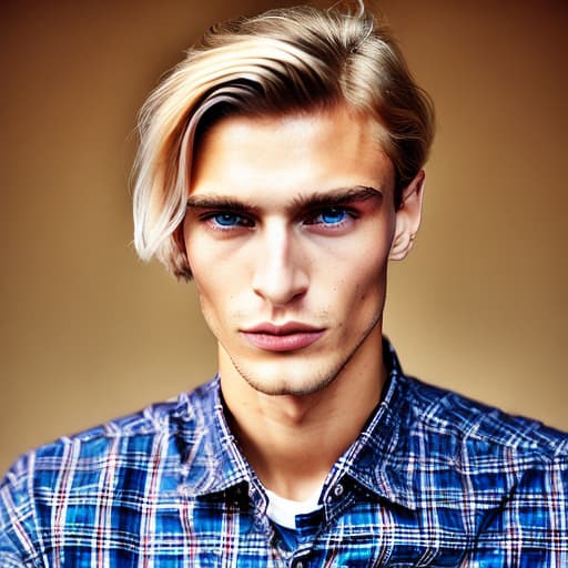 portrait+ style Russian queer supermodel blonde hunk dude face