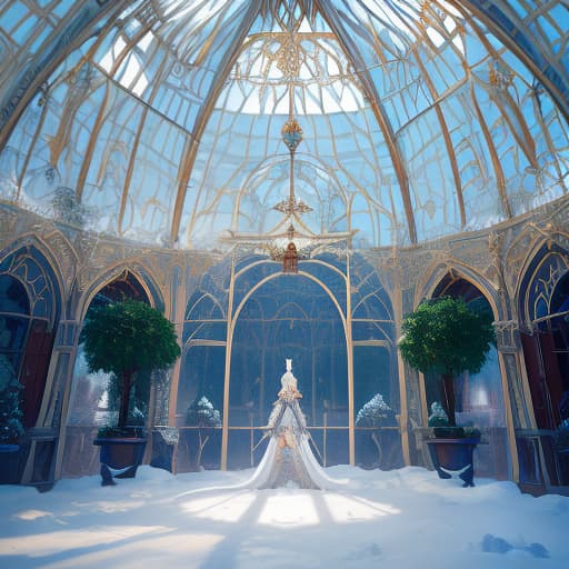  A large, royal white greenhouse with columns and domes, the view from the outside, around snow and winter, a greenhouse in Winterfel, a beautifully decorated greenhouse in the style of fantasy, the view from the outside without people., magic, dragons, elves, castles, by Donato Giancola, Ruan Jia, Kekai Kotaki, Magali Villeneuve, Even Mehl Amundsen hyperrealistic, full body, detailed clothing, highly detailed, cinematic lighting, stunningly beautiful, intricate, sharp focus, f/1. 8, 85mm, (centered image composition), (professionally color graded), ((bright soft diffused light)), volumetric fog, trending on instagram, trending on tumblr, HDR 4K, 8K