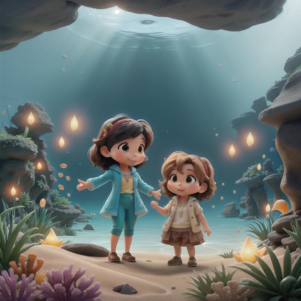  "A young child and their mother arriving on an island filled with a variety of animals, with the start of their magical underwater adventure, filled with awe-inspiring moments in a cute and child-friendly manner." hyperrealistic, full body, detailed clothing, highly detailed, cinematic lighting, stunningly beautiful, intricate, sharp focus, f/1. 8, 85mm, (centered image composition), (professionally color graded), ((bright soft diffused light)), volumetric fog, trending on instagram, trending on tumblr, HDR 4K, 8K