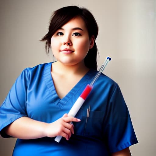  a chubby nurse with a syringe in her hand