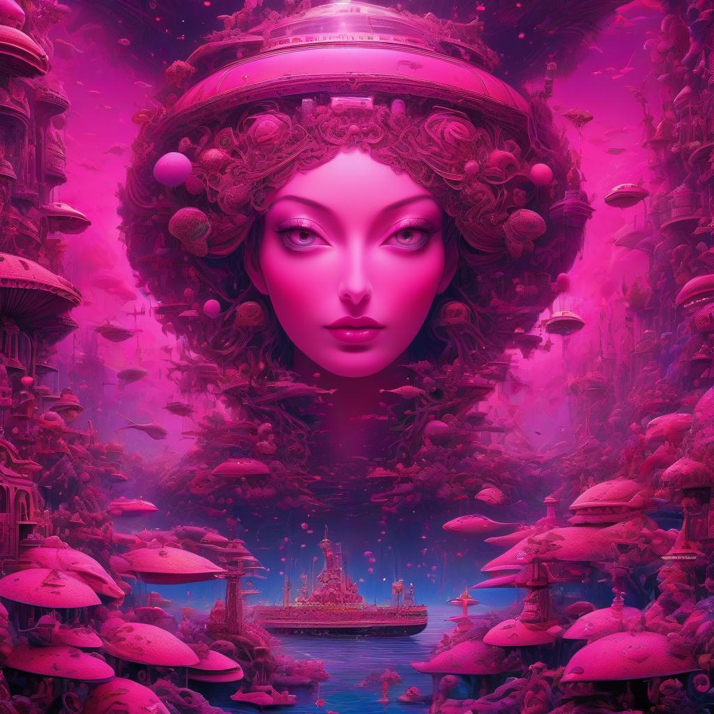  dark pink beach, Grotesque Psychedelic and Vivid (Submarine:1.2) , equirectangular 360, whimsical art, (detailed art stylized by Daniel Merriam:1.3) , Ultrarealistic, Satisfying, Anime, Floral motives, fractal, stunning detail, glowing, creative, luxury, enhanced quality, quality, complex artistic color composition hyperrealistic, full body, detailed clothing, highly detailed, cinematic lighting, stunningly beautiful, intricate, sharp focus, f/1. 8, 85mm, (centered image composition), (professionally color graded), ((bright soft diffused light)), volumetric fog, trending on instagram, trending on tumblr, HDR 4K, 8K