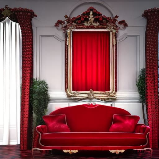  create an image of a closed red coffin in florinda's house meza a luxury coffin several people around