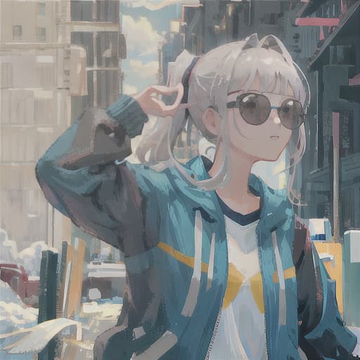  master piece , best quality,Gray hair, female, cool, ponytail