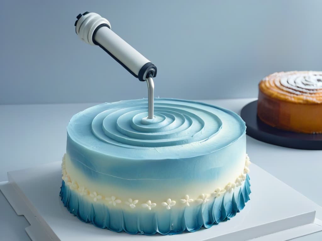  A sleek, minimalist robotic arm delicately piping intricate designs onto a perfectly frosted cake, showcasing the fusion of technology and culinary artistry in the world of innovative pastry making. hyperrealistic, full body, detailed clothing, highly detailed, cinematic lighting, stunningly beautiful, intricate, sharp focus, f/1. 8, 85mm, (centered image composition), (professionally color graded), ((bright soft diffused light)), volumetric fog, trending on instagram, trending on tumblr, HDR 4K, 8K