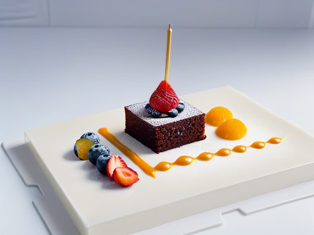  An ultradetailed, highresolution image of a sleek, monochromatic geometric dessert featuring precise lines and perfectly symmetrical shapes. The dessert is elegantly plated on a minimalist white dish, showcasing a combination of squares, circles, and triangles meticulously arranged to create a visually stunning and architecturally inspired sweet treat. The lighting is soft yet highlights the intricate details of the dessert, emphasizing its minimalist aesthetic and precision in design. hyperrealistic, full body, detailed clothing, highly detailed, cinematic lighting, stunningly beautiful, intricate, sharp focus, f/1. 8, 85mm, (centered image composition), (professionally color graded), ((bright soft diffused light)), volumetric fog, trending on instagram, trending on tumblr, HDR 4K, 8K