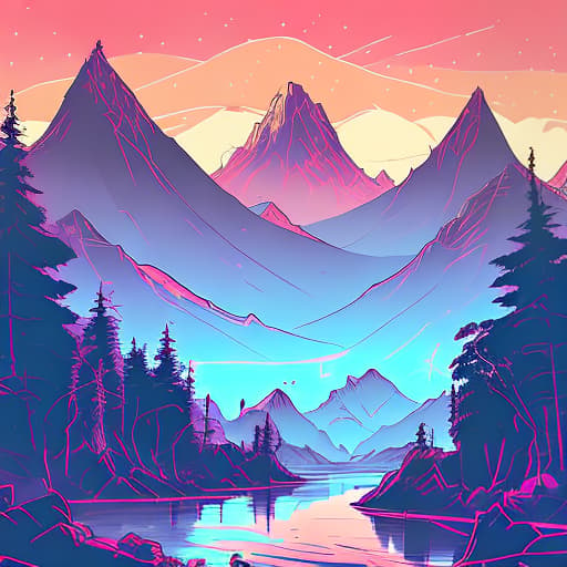 nvinkpunk Whimsical mountains with trees and water