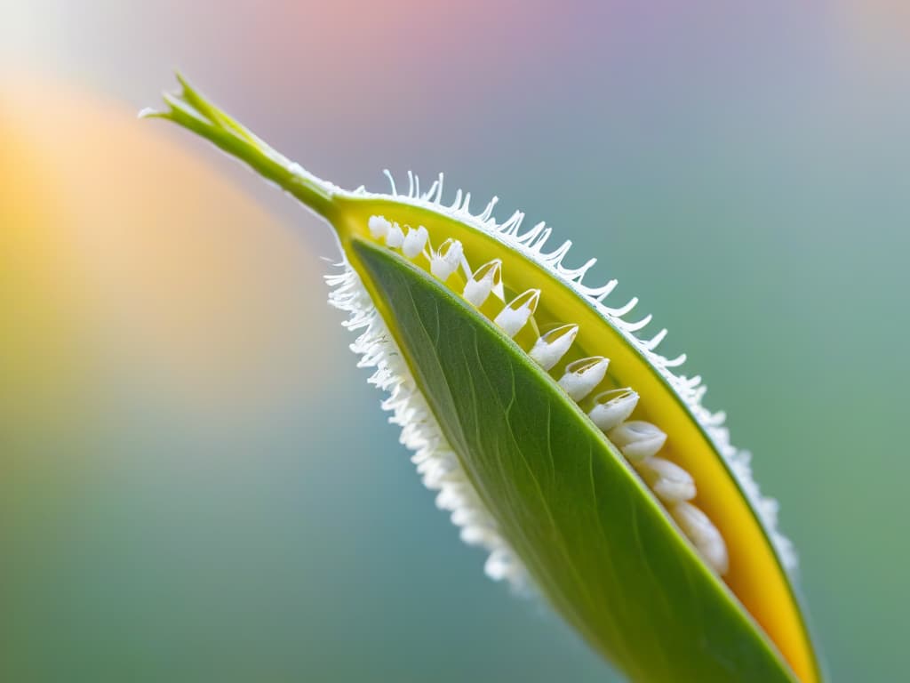  A closeup, ultradetailed image of a delicate vanilla bean pod split open, revealing the tiny seeds inside against a soft, blurred background. The intricate patterns and textures of the pod are showcased in stunning clarity, with light gently highlighting the minuscule seeds, evoking a sense of purity and natural beauty. hyperrealistic, full body, detailed clothing, highly detailed, cinematic lighting, stunningly beautiful, intricate, sharp focus, f/1. 8, 85mm, (centered image composition), (professionally color graded), ((bright soft diffused light)), volumetric fog, trending on instagram, trending on tumblr, HDR 4K, 8K